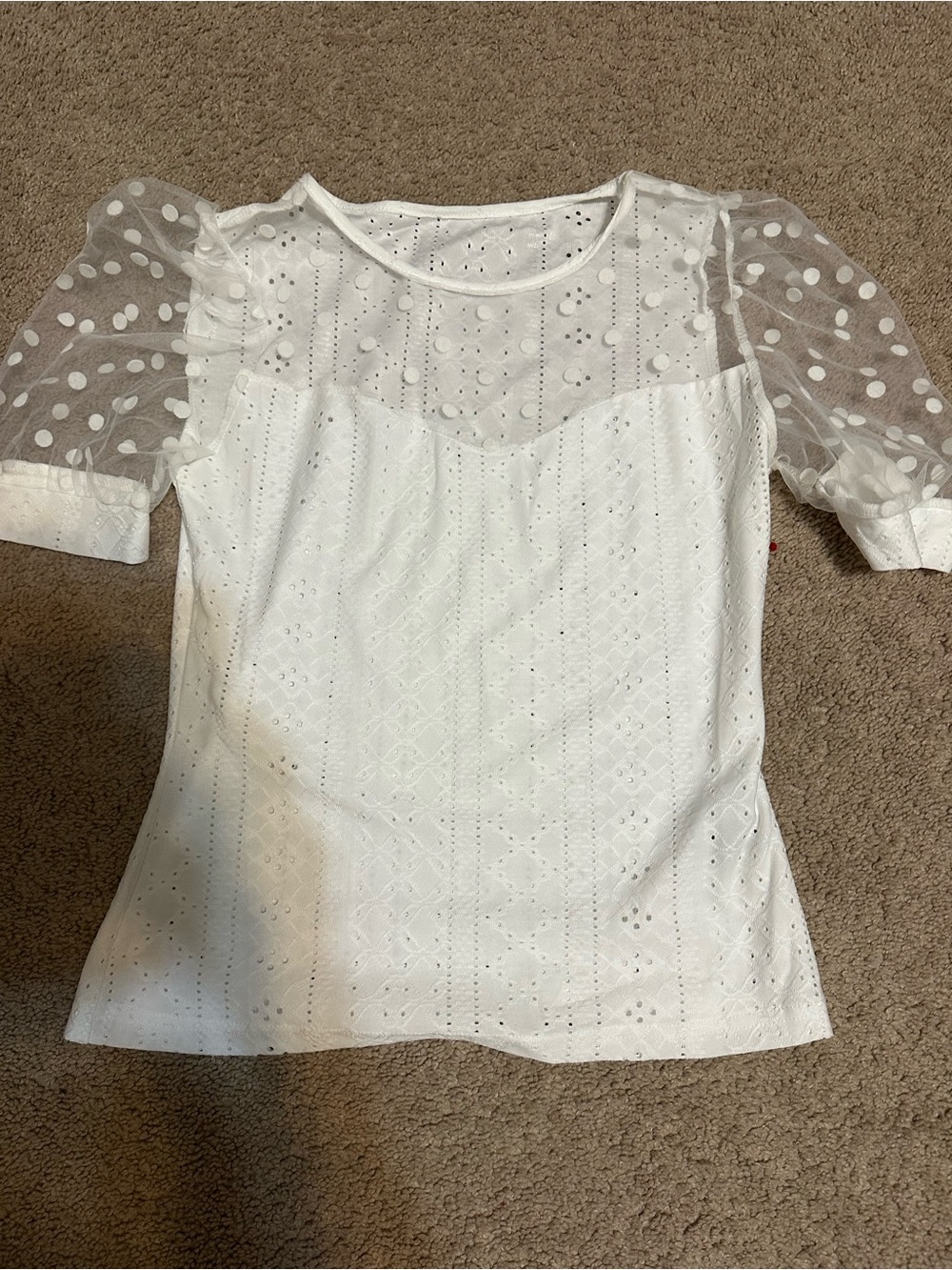 SHEIN White Eyelet Puff Sleeve Blouse